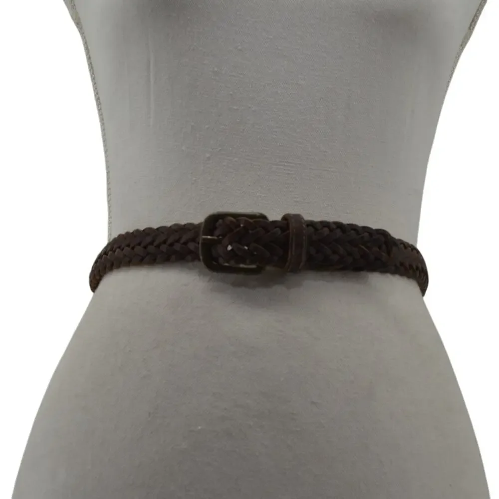 Jesse Alaniam Belt Braided Brown Leather Brass Buckle Size M